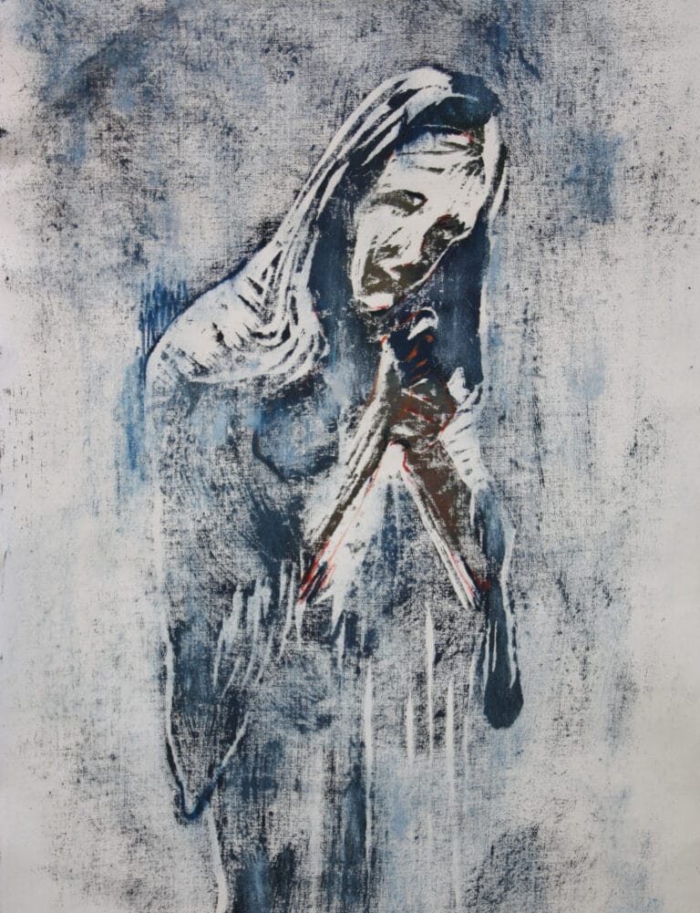 Oil on canvas, printmaking technique 23x32 cm