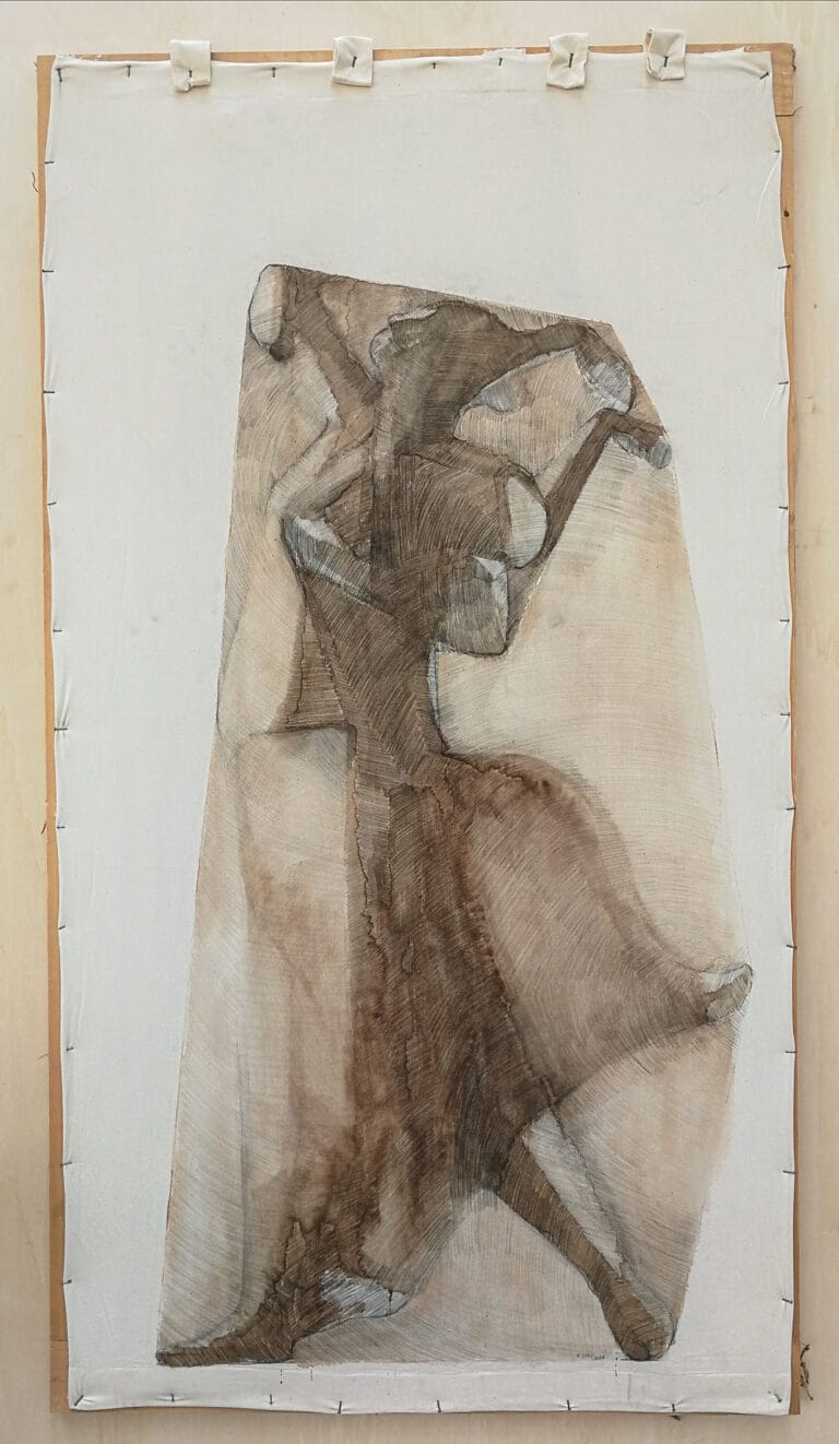 Archeology of Shadow Pencil, Fabric, Sepia 172x94cm 2026